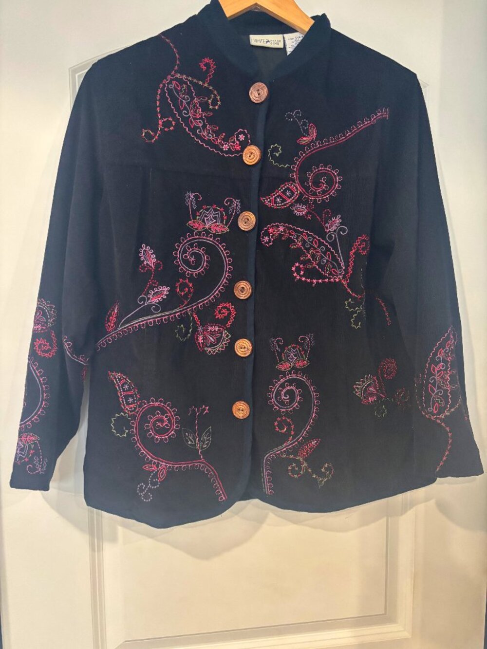 Vintage 90s White Stag Black Corduroy Whimsigoth Embroidered Jacket Sz S